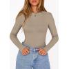 image:imagePRETTYGARDEN Bodysuits for Women 2026 Spring Long Sleeve Shirts Fitted Basic Ribbed Layering Tops Fall Fashion Winter ClothesLight Khaki