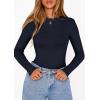 image:imagePRETTYGARDEN Bodysuits for Women 2026 Spring Long Sleeve Shirts Fitted Basic Ribbed Layering Tops Fall Fashion Winter ClothesNavy Blue