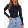 image:imagePRETTYGARDEN Bodysuits for Women 2026 Spring Long Sleeve Shirts Fitted Basic Ribbed Layering Tops Fall Fashion Winter ClothesNavy Blue