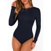 image:imagePRETTYGARDEN Bodysuits for Women 2026 Spring Long Sleeve Shirts Fitted Basic Ribbed Layering Tops Fall Fashion Winter ClothesNavy Blue