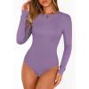 image:imagePRETTYGARDEN Bodysuits for Women 2026 Spring Long Sleeve Shirts Fitted Basic Ribbed Layering Tops Fall Fashion Winter ClothesPurple