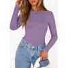 image:imagePRETTYGARDEN Bodysuits for Women 2026 Spring Long Sleeve Shirts Fitted Basic Ribbed Layering Tops Fall Fashion Winter ClothesPurple