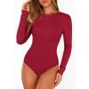 image:imagePRETTYGARDEN Bodysuits for Women 2026 Spring Long Sleeve Shirts Fitted Basic Ribbed Layering Tops Fall Fashion Winter ClothesRed