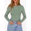 image:imagePRETTYGARDEN Bodysuits for Women 2026 Spring Long Sleeve Shirts Fitted Basic Ribbed Layering Tops Fall Fashion Winter ClothesSage Green