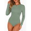 image:imagePRETTYGARDEN Bodysuits for Women 2026 Spring Long Sleeve Shirts Fitted Basic Ribbed Layering Tops Fall Fashion Winter ClothesSage Green
