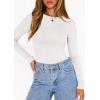 image:imagePRETTYGARDEN Bodysuits for Women 2026 Spring Long Sleeve Shirts Fitted Basic Ribbed Layering Tops Fall Fashion Winter ClothesWhite