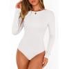 image:imagePRETTYGARDEN Bodysuits for Women 2026 Spring Long Sleeve Shirts Fitted Basic Ribbed Layering Tops Fall Fashion Winter ClothesWhite