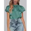 image:imagePRETTYGARDEN Business Casual Tops for Women Blouses Dressy 2026 Summer Short Sleeve Ruffle Satin Work Office AttireAqua Green