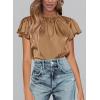 image:imagePRETTYGARDEN Business Casual Tops for Women Blouses Dressy 2026 Summer Short Sleeve Ruffle Satin Work Office AttireDark Khaki