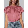 image:imagePRETTYGARDEN Business Casual Tops for Women Blouses Dressy 2026 Summer Short Sleeve Ruffle Satin Work Office AttireDusty Pink
