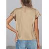 image:imagePRETTYGARDEN Business Casual Tops for Women Blouses Dressy 2026 Summer Short Sleeve Ruffle Satin Work Office AttireKhaki