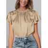 image:imagePRETTYGARDEN Business Casual Tops for Women Blouses Dressy 2026 Summer Short Sleeve Ruffle Satin Work Office AttireKhaki