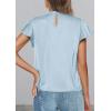 image:imagePRETTYGARDEN Business Casual Tops for Women Blouses Dressy 2026 Summer Short Sleeve Ruffle Satin Work Office AttireLight Blue