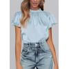 image:imagePRETTYGARDEN Business Casual Tops for Women Blouses Dressy 2026 Summer Short Sleeve Ruffle Satin Work Office AttireLight Blue