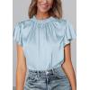 image:imagePRETTYGARDEN Business Casual Tops for Women Blouses Dressy 2026 Summer Short Sleeve Ruffle Satin Work Office AttireLight Blue