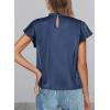 image:imagePRETTYGARDEN Business Casual Tops for Women Blouses Dressy 2026 Summer Short Sleeve Ruffle Satin Work Office AttireNavy