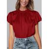 image:imagePRETTYGARDEN Business Casual Tops for Women Blouses Dressy 2026 Summer Short Sleeve Ruffle Satin Work Office AttireRed