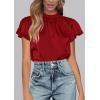 image:imagePRETTYGARDEN Business Casual Tops for Women Blouses Dressy 2026 Summer Short Sleeve Ruffle Satin Work Office AttireRed
