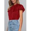 image:imagePRETTYGARDEN Business Casual Tops for Women Blouses Dressy 2026 Summer Short Sleeve Ruffle Satin Work Office AttireRed