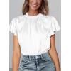 image:imagePRETTYGARDEN Business Casual Tops for Women Blouses Dressy 2026 Summer Short Sleeve Ruffle Satin Work Office AttireWhite
