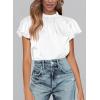 image:imagePRETTYGARDEN Business Casual Tops for Women Blouses Dressy 2026 Summer Short Sleeve Ruffle Satin Work Office AttireWhite