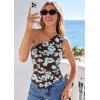 image:imagePRETTYGARDEN Going Out Tops for Women Floral Mesh Y2K Shirt 2026 Summer One Shoulder Asymmetrical Spring Vacation ClothesBrown Blue Floral