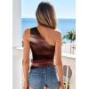 image:imagePRETTYGARDEN Going Out Tops for Women Floral Mesh Y2K Shirt 2026 Summer One Shoulder Asymmetrical Spring Vacation ClothesBrown Print
