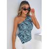 image:imagePRETTYGARDEN Going Out Tops for Women Floral Mesh Y2K Shirt 2026 Summer One Shoulder Asymmetrical Spring Vacation ClothesBrown Zebra Print
