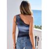 image:imagePRETTYGARDEN Going Out Tops for Women Floral Mesh Y2K Shirt 2026 Summer One Shoulder Asymmetrical Spring Vacation ClothesGradient Blue