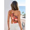 image:imagePRETTYGARDEN Going Out Tops for Women Floral Mesh Y2K Shirt 2026 Summer One Shoulder Asymmetrical Spring Vacation ClothesKhaki Leopard