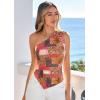 image:imagePRETTYGARDEN Going Out Tops for Women Floral Mesh Y2K Shirt 2026 Summer One Shoulder Asymmetrical Spring Vacation ClothesKhaki Leopard