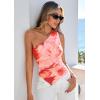 image:imagePRETTYGARDEN Going Out Tops for Women Floral Mesh Y2K Shirt 2026 Summer One Shoulder Asymmetrical Spring Vacation ClothesOrange Watercolor
