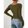image:imagePRETTYGARDEN Long Sleeve Shirts for Women 2026 Fall Ruched Sides Boat Neck Basic Tee Casual Fitted Ribbed Knit Crop TopsArmy Green