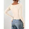 image:imagePRETTYGARDEN Long Sleeve Shirts for Women 2026 Fall Ruched Sides Boat Neck Basic Tee Casual Fitted Ribbed Knit Crop TopsBeige