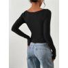image:imagePRETTYGARDEN Long Sleeve Shirts for Women 2026 Fall Ruched Sides Boat Neck Basic Tee Casual Fitted Ribbed Knit Crop TopsBlack