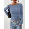 image:imagePRETTYGARDEN Long Sleeve Shirts for Women 2026 Fall Ruched Sides Boat Neck Basic Tee Casual Fitted Ribbed Knit Crop TopsBlue Grey