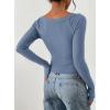 image:imagePRETTYGARDEN Long Sleeve Shirts for Women 2026 Fall Ruched Sides Boat Neck Basic Tee Casual Fitted Ribbed Knit Crop TopsBlue Grey