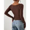 image:imagePRETTYGARDEN Long Sleeve Shirts for Women 2026 Fall Ruched Sides Boat Neck Basic Tee Casual Fitted Ribbed Knit Crop TopsBrown