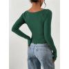 image:imagePRETTYGARDEN Long Sleeve Shirts for Women 2026 Fall Ruched Sides Boat Neck Basic Tee Casual Fitted Ribbed Knit Crop TopsDark Green