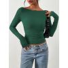 image:imagePRETTYGARDEN Long Sleeve Shirts for Women 2026 Fall Ruched Sides Boat Neck Basic Tee Casual Fitted Ribbed Knit Crop TopsDark Green