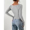image:imagePRETTYGARDEN Long Sleeve Shirts for Women 2026 Fall Ruched Sides Boat Neck Basic Tee Casual Fitted Ribbed Knit Crop TopsGrey