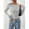 image:imagePRETTYGARDEN Long Sleeve Shirts for Women 2026 Fall Ruched Sides Boat Neck Basic Tee Casual Fitted Ribbed Knit Crop TopsGrey