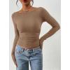 image:imagePRETTYGARDEN Long Sleeve Shirts for Women 2026 Fall Ruched Sides Boat Neck Basic Tee Casual Fitted Ribbed Knit Crop TopsKhaki