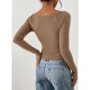image:imagePRETTYGARDEN Long Sleeve Shirts for Women 2026 Fall Ruched Sides Boat Neck Basic Tee Casual Fitted Ribbed Knit Crop TopsKhaki