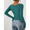 image:imagePRETTYGARDEN Long Sleeve Shirts for Women 2026 Fall Ruched Sides Boat Neck Basic Tee Casual Fitted Ribbed Knit Crop TopsLake Blue