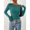 image:imagePRETTYGARDEN Long Sleeve Shirts for Women 2026 Fall Ruched Sides Boat Neck Basic Tee Casual Fitted Ribbed Knit Crop TopsLake Blue