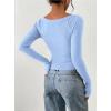 image:imagePRETTYGARDEN Long Sleeve Shirts for Women 2026 Fall Ruched Sides Boat Neck Basic Tee Casual Fitted Ribbed Knit Crop TopsLight Blue