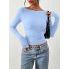 image:imagePRETTYGARDEN Long Sleeve Shirts for Women 2026 Fall Ruched Sides Boat Neck Basic Tee Casual Fitted Ribbed Knit Crop TopsLight Blue