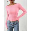 image:imagePRETTYGARDEN Long Sleeve Shirts for Women 2026 Fall Ruched Sides Boat Neck Basic Tee Casual Fitted Ribbed Knit Crop TopsLight Pink