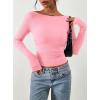 image:imagePRETTYGARDEN Long Sleeve Shirts for Women 2026 Fall Ruched Sides Boat Neck Basic Tee Casual Fitted Ribbed Knit Crop TopsLight Pink